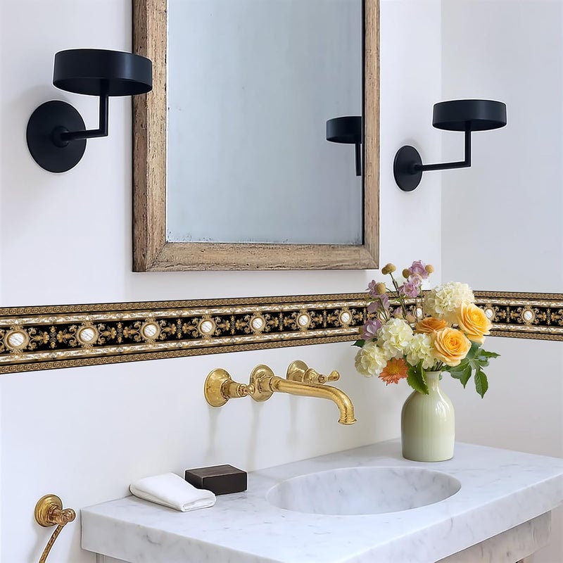 IOHEFY Black Gold Wallpaper Border 196x4 Inch Peel and Stick Wall Border Self Adhesive Marble Pattern Removable Vinyl Trim for Living Room Bedroom Bathroom Kitchen Cabinet Decoration - Image 5